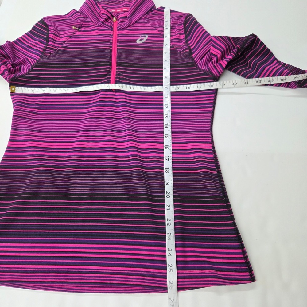 Asics Quarter Zip Pullover Women Large Pink Purple Striped Reflective Thumbholes - Picture 3 of 10